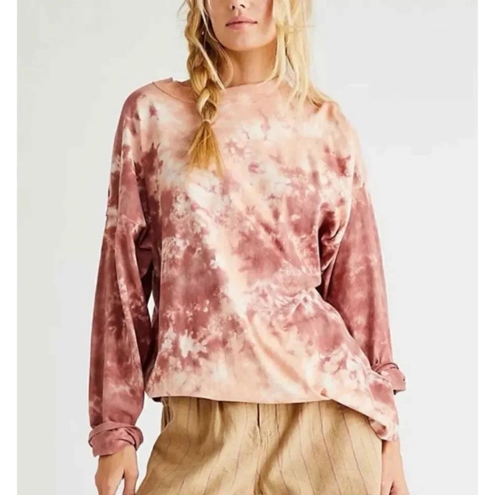 FREE PEOPLE Be Free Tie Dyed Long Sleeves In Cabernet Combo T -ShirtβSize M